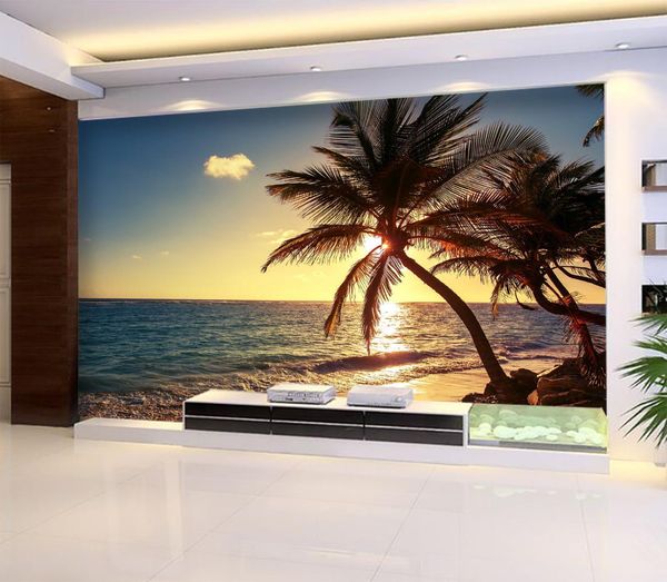 

self-adhesive] 3d coconut tree sunrise 271157 wall paper mural wall print decal murals