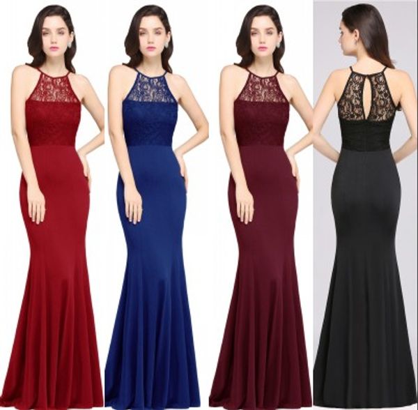 

in stock royal blue burgundy black lace applique mermaid evening dresses formal sleeveless long bridesmaid dress prom gowns cps617, White;pink