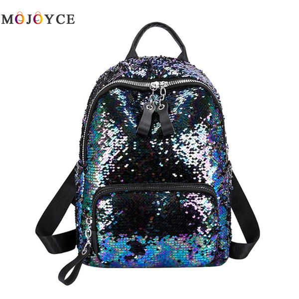 

fashion women backpack sequins travel shoulder rucksack teenager shiny pu leather backpack