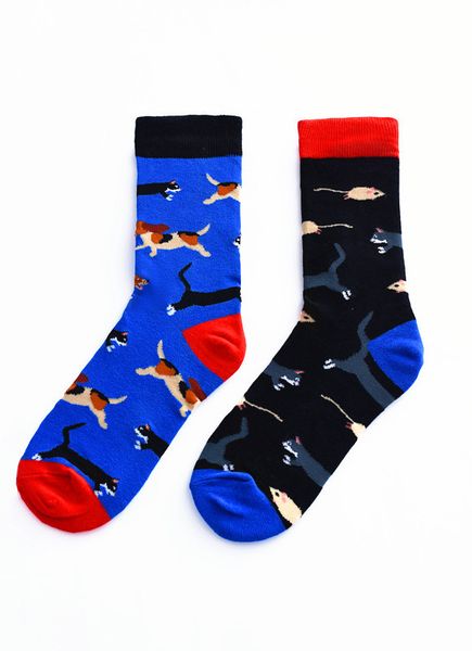 

combed cotton men's socks trend a variety of colors logo left and right feet different patterns couple skateboard cartoon socks, Black