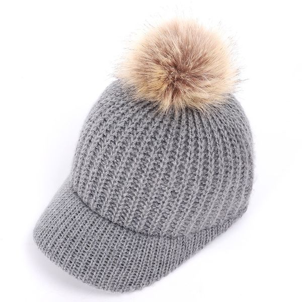 

winter women pom poms hat winter hat for woman girl knitted cap thick warm solid color, Blue;gray