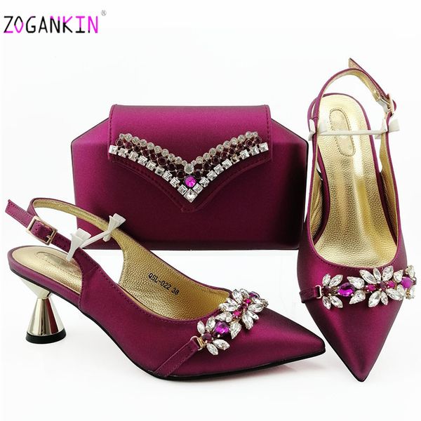 

magenta color new arrivals matching shoes and bag set in heels matching shoes and bag set for italian party with crystal, Black