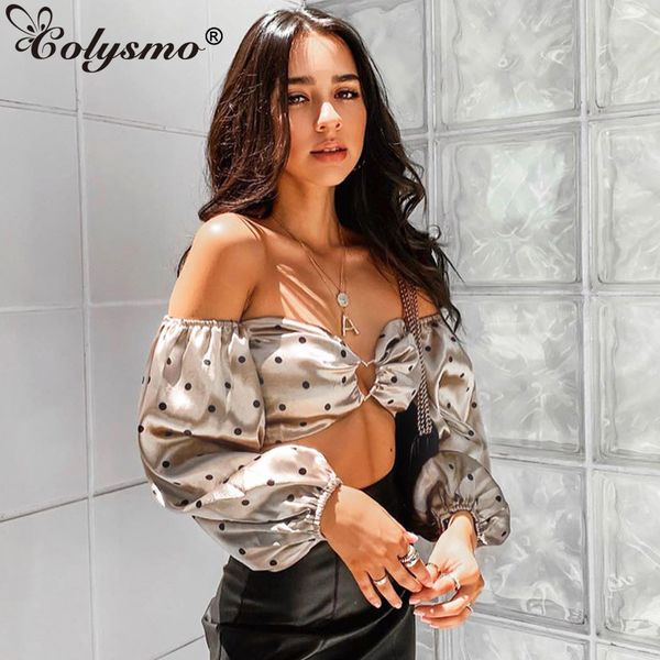 

colysmo горошек майки бюстье женщины ремень sexy лето растениеводство топ фонарь рукав с плеча ruched растениеводство топы уличная mujer, White