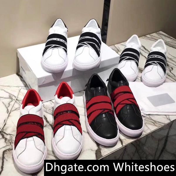 

designer casual shoes 100% leather luxury men women elastic bands webbing sneakers soft cowhide white black lace-up flat shoes size 35-45 42