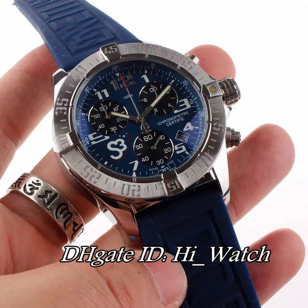 

new super avenger a1337011 steel case 43mm blue dial japan miyota chronograph mens watch blue rubber watches sports hi_watch bre-a80d4, Slivery;brown