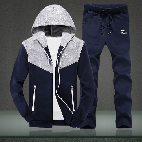 

tracksuit men set 2019 spring autumn men's sportswear 2pc sets zipper hooded sweatshirt jacket+pants male moleton masculino sets, Gray