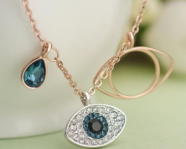 

2019 s925 sterling silver rose gold necklace stainless steel rose gold chain women blue crystal evil eye cubic zirconia necklaces jewelry, Golden;silver