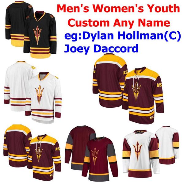 

custom arizona state sun devils jerseys men's joey daccord jersey anthony croston gage hough david norris college hockey jerseys stitch, Black;red
