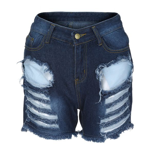 

women casual perfectly hole shaping stretchy denim bermuda short jeans pants fashion cosual denim 6.8, Blue
