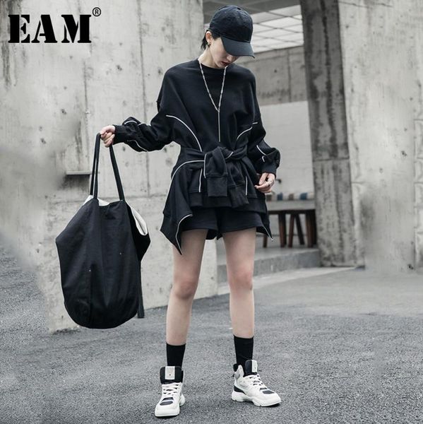 

eam] wide leg shorts three piece suit new round neck long sleeve black loose fit women fashion tide spring autumn 2020 1r596, White