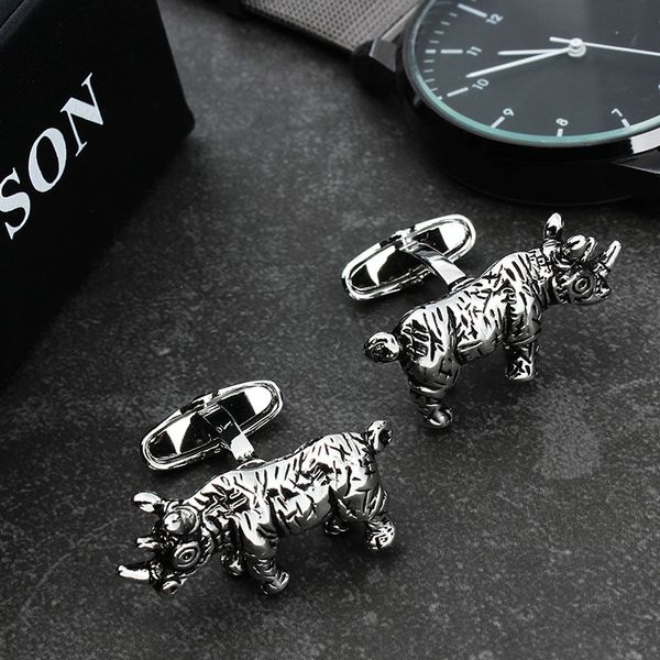 

hawson men funny rhinoceros cufflinks for men shirt jewelry cuff links with gift box, Silver;golden