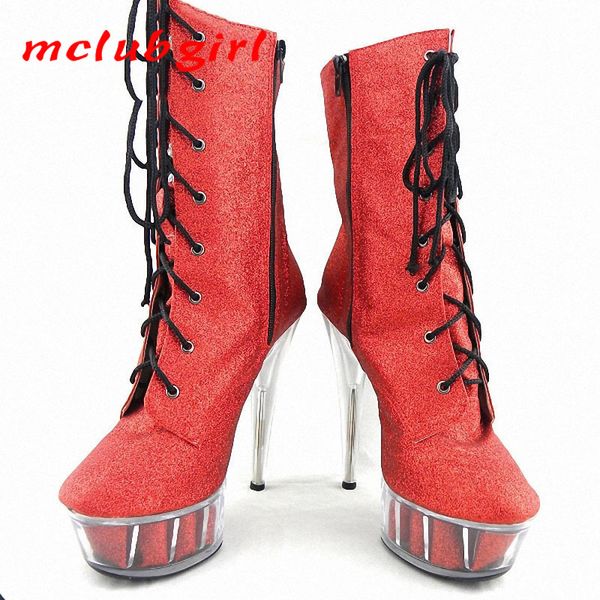 

mclubgirl women club boots winter 2020 shoes fine-heeled flash glitter boots round-headed crystal low lyp, Black