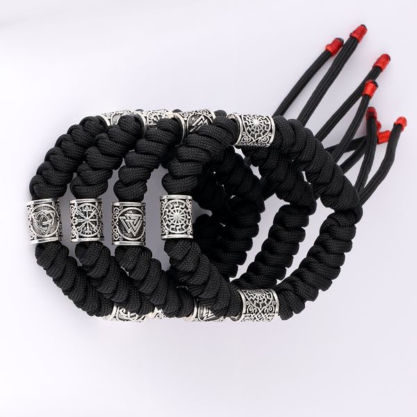 

viking runes beads paracord bracelet black rope braided bracelets bangles for men jewelry gift