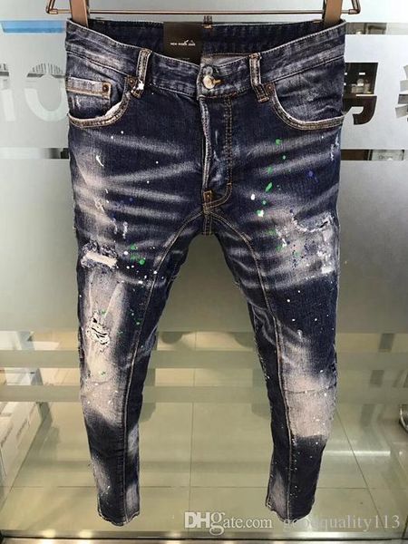 

italian brand men's distressed jeans 2020 new luxury fashion men's classic biker jeans brand trousers men's fashion jeans, Blue