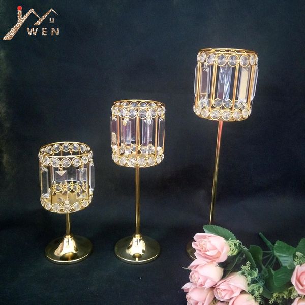 

new arrival metal golden finish candle holder with crystals wedding candelabra centerpiece home decora 1 set=3 pcs candlesticks