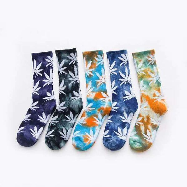 

new tie-dyed crew socks cartoon plantlife socks for men women big children cotton skateboard hiphop leaf sport socks c6455, Pink;yellow