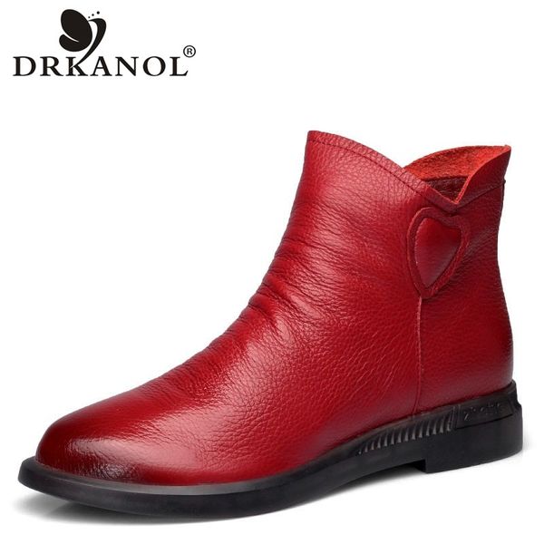 

drkanol british style genuine cow leather women ankle boots autumn fashion pleated zipper short boots women flats shoes, Black
