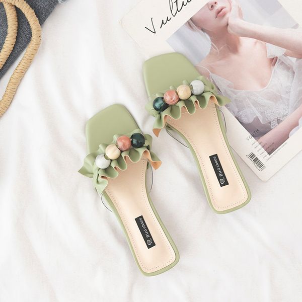 

shoes woman 2020 woman's slippers low slides platform women heels string bead new high pu basic fashion rubber, Black