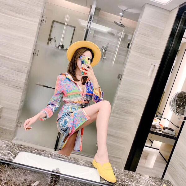 

woman dresses vintage print lapel waist long sleeve dress with belt ladies casual dresses women clothes uu-6, Black;gray
