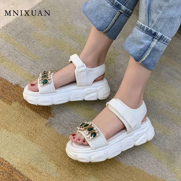 

zapatos de plataforma mujer shoes woman flat platform sandals 2020 summer new rhinestone wedges white heels big size 45, Black
