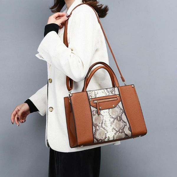 

new fashion bags snake pattern soft leather bag for women zipper splice casual wild bag shoulder bags female messenger