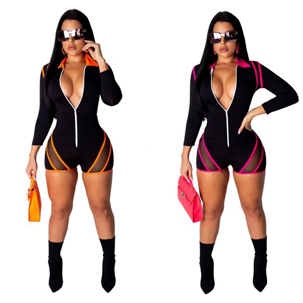 

womens jumpsuits mesh sheer skinny shorts jumpsuits natural color casual womens rompers summer designer print #86465, Black;white