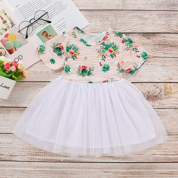 

2019 summer kids dresses for baby girls fashion flower striped print princess dress lace dress girl clothes short sleeve, Red;yellow