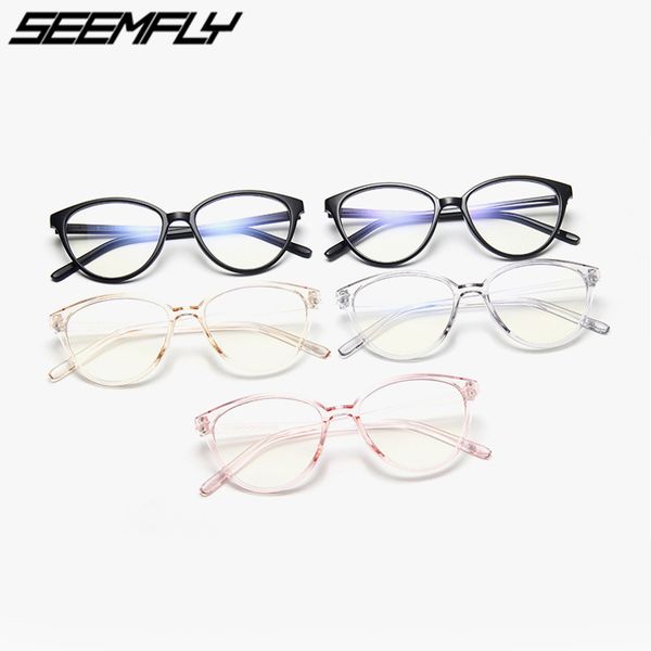 

seemfly blue light blocking glasses frame cat eye anti radiation eyeglasses female plain mirror computer goggles eyewear unisex, Black