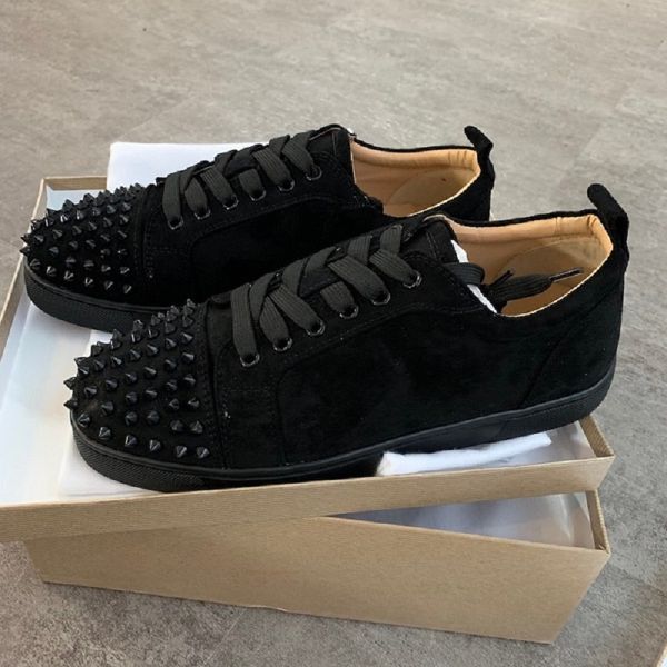 

2019 luxury sneaker studded spikes men trainers red bottom shoes grey new designer brand flats 100% genuine leather for us 5-12, Black
