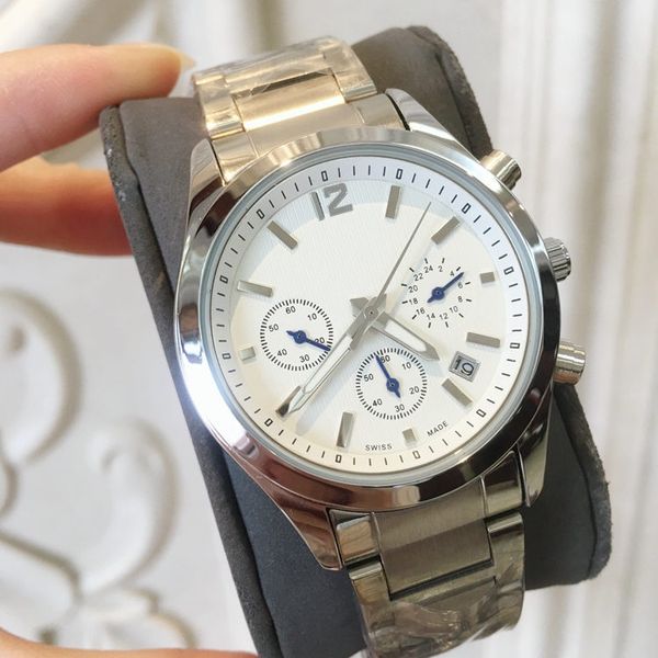 

2019 luxury man watch quartz date silver big face male watches calendar stainless steel luxury clock fashion all subdials work, Slivery;brown