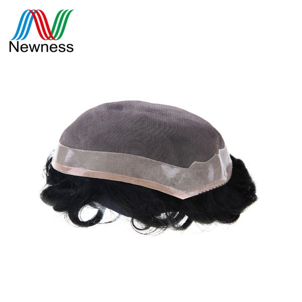 

newness toupee durable remy human hair men toupee lace pu men hair system for mono net base pu can cut, Black;brown