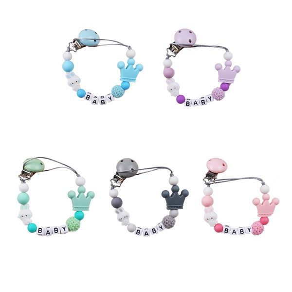

silicone beads baby pacifier clips crochet beads crown charms pacifier chain holder baby shower gift