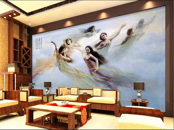 

3d room wallpaper custom p mural oil painting, seven fairy, chinese background wall home decor wall art pictures wallpaper for walls 3 d