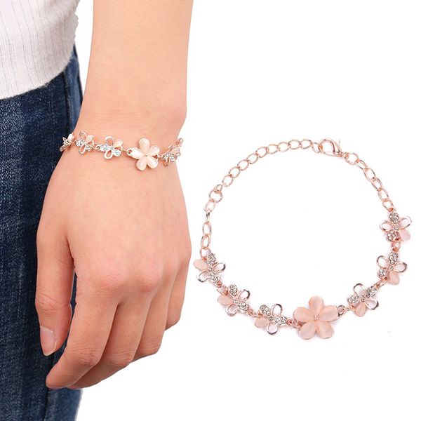 

women girls bracelet bangle vintage snowflake flower pink cherry blossoms rhinestone inlaid bracelet kqs8, White