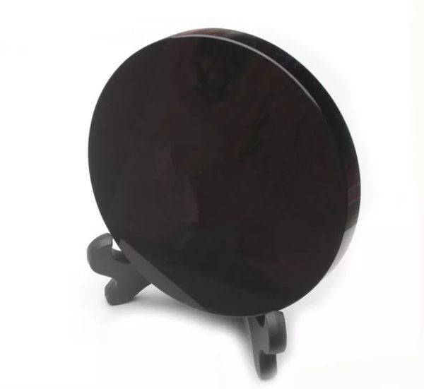 

new arrivals 100% natural black obsidian stone circle disk round plate fengshui mirror for home & office decor t200117