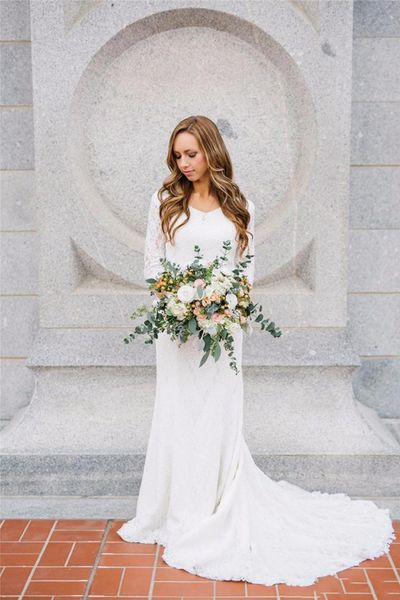 

2019 vintage wedding dress with half sleeves bohemian lace mermaid sweep train bridal gowns abiti da sposa, White