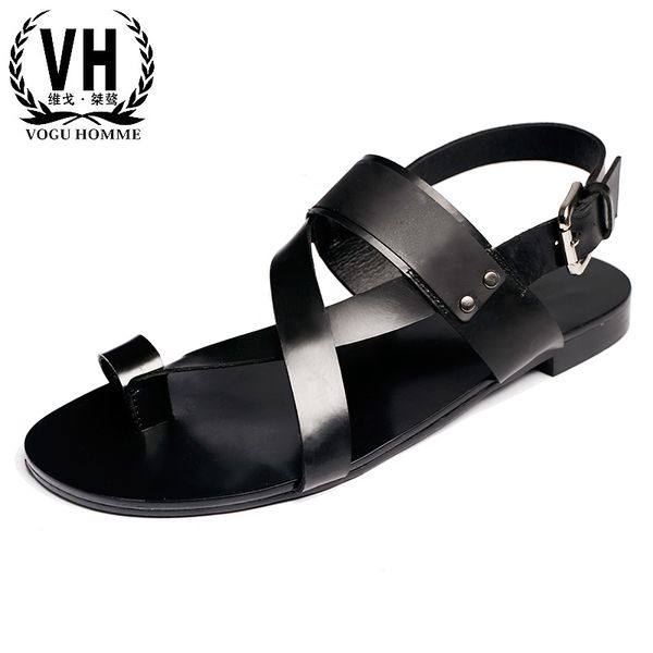 

summer men's sandals sneakers men genuine leather slippers flip flops casual shoes beach rome sandals male all-match cowhide, Black