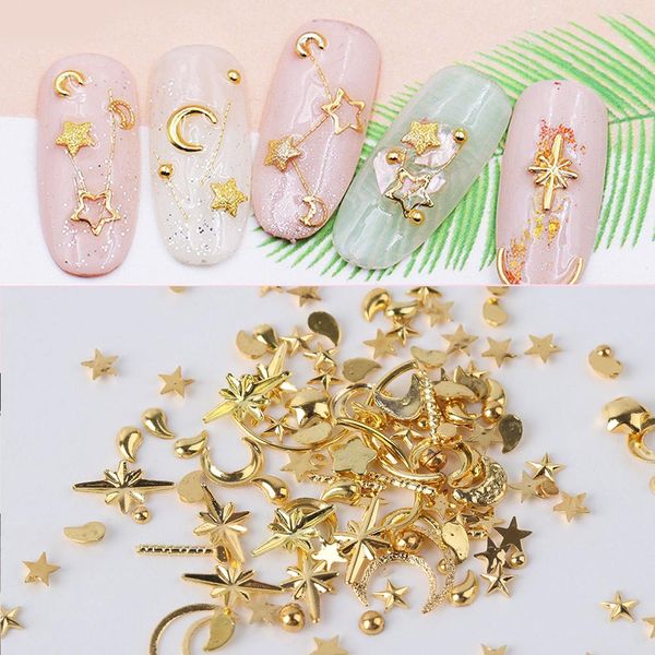 

1box 3d mixed design paillette flakes alloy metallic star/moon nail sequins art glitters diy manicure nail sticker decorations, Silver;gold