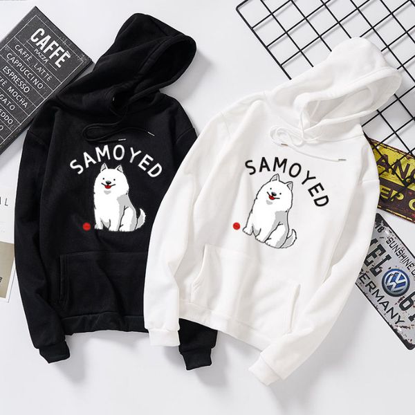

hoodies women 2019 print ladies sweatshirt hoodie female long sleeve samoyed cute cartoon loose printed hooded wyly18, Black