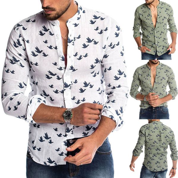

men's casual shirts beach hawaiian shirt men streetwear camisa fashion turn-down button hawaii print long sleeve blouse -3xl, White;black