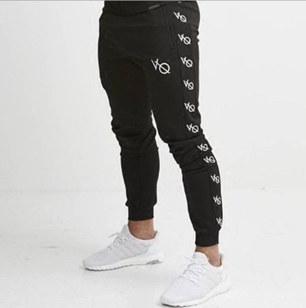 

men's slim fit cotton word attachment thin gym training tight pants running cycling sport fitness exercise leggings dropshipping, Black;blue