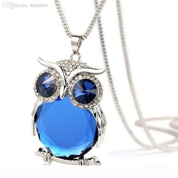 

wholesale-2016 new fashion statement owl crystal necklaces pendants for women as a gift,gold & silver chain long jewelry,collier femme