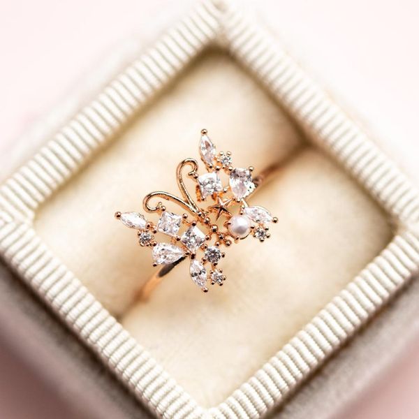 

micro pave white cz sparking bling big butterfly ring rose gold multi wrap midi kunckle finger rings for women wholesale, Slivery;golden