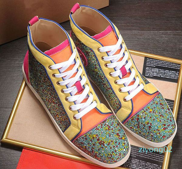 

original fashion designer mens flat bottom high red casual men and women rivets casual size 35-46 z02, Black