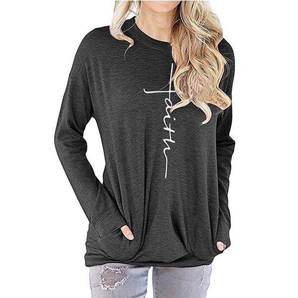 

women faith christian cross hipster tee shirt clothes long sleeve t-shirt funny autumn crew neck pocket slogan streetwear, White