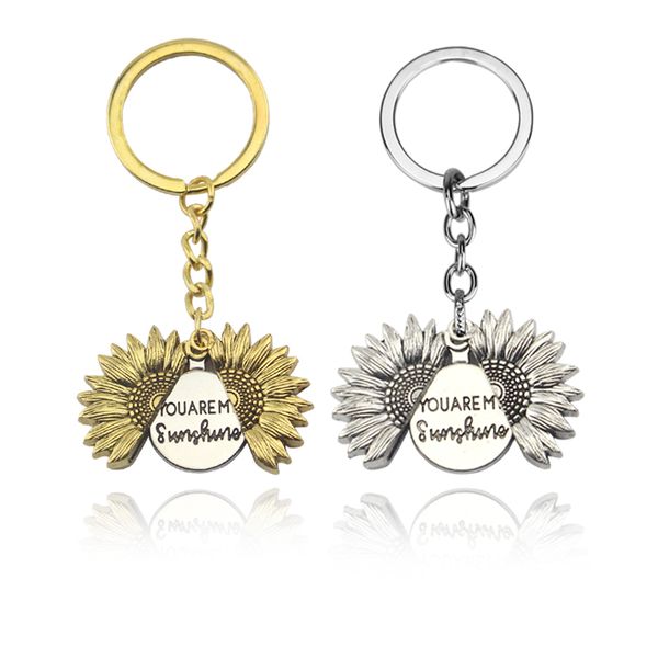 

sunflower keychain custom you are my sunshine letter key chain open locket sun flower pendant keyring dropshipping, Silver