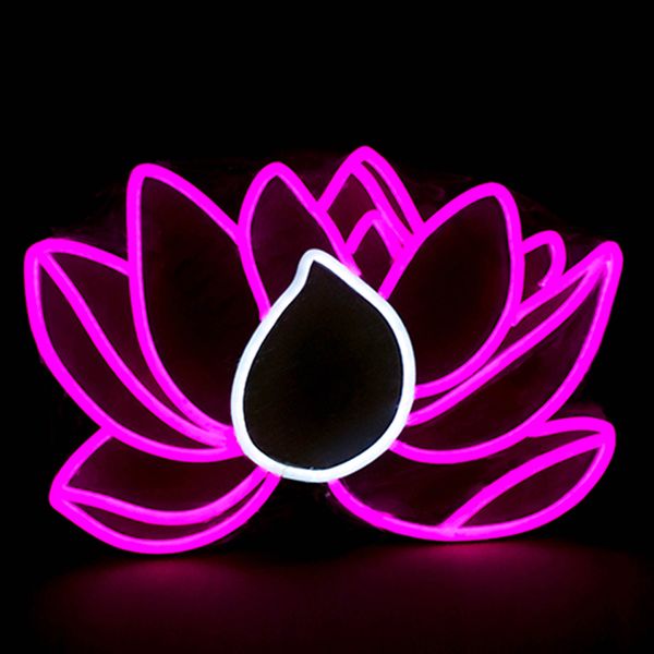 Lindo lotus sinal néon luzes artesanais rosa luz noite bar restaurante residencial parede decoração 12 v super brilhante