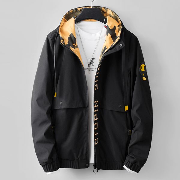 

men's jacket fall and winter 2019 new fashion men's wear polyester fabric breathable comfortable cap jacket loose size, Black;brown