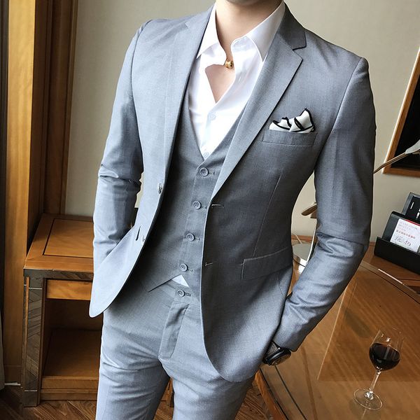

of buckle spring 2020 han edition cultivate morality men based suit three-piece suit the groom pure color man, White;black