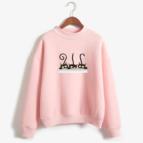

new fashion harajuku sweatshirt women long-sleeved loose fleece hoodies girls kawaii cartoon black cat print pullover